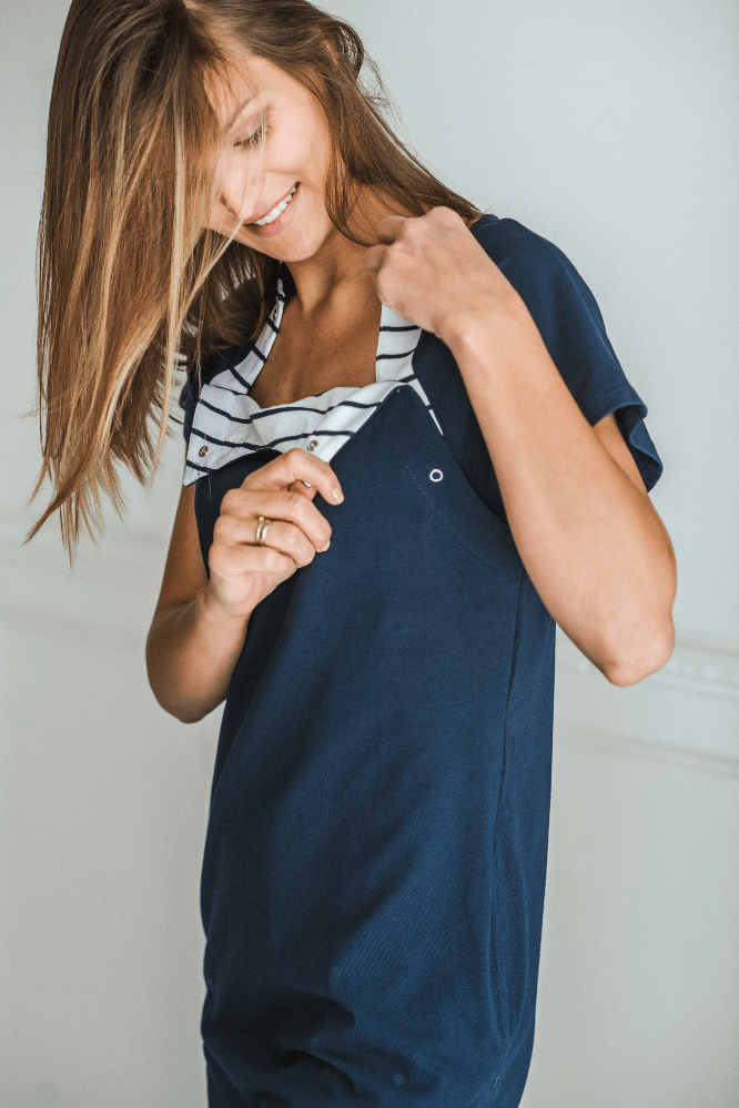 BASIC DRESS - navy blue & breton stripes